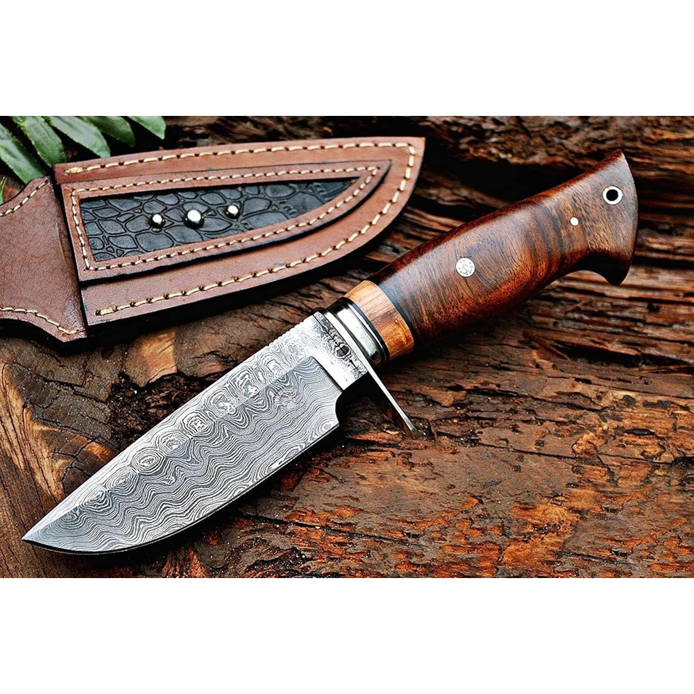 Handmade Damascus Hunting Knife  Bushcraft Fixed Blade Hunting Knife With Sheath And Walnut Wood Ha 1