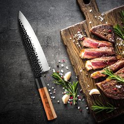 chef knife - 8 inch professional hand forged kitchen chef knife high carbon stainless steel chef knife wi