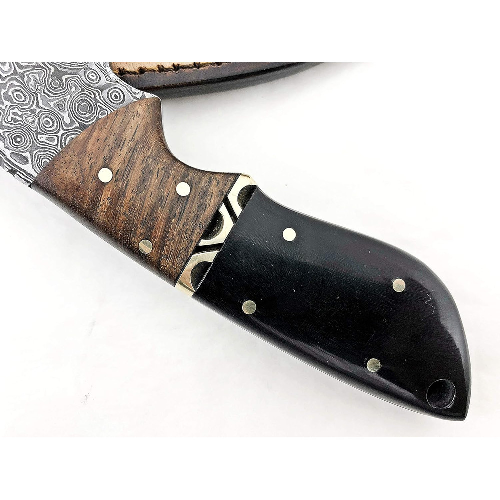 85 INCH Fixed Blade Black Horn And Rose Wood Custom Handmade Damascus Knife 1