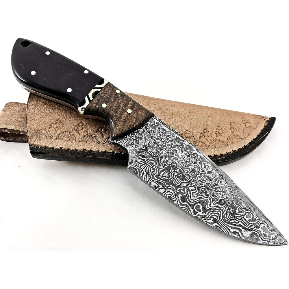 85 INCH Fixed Blade Black Horn And Rose Wood Custom Handmade Damascus Knife 3