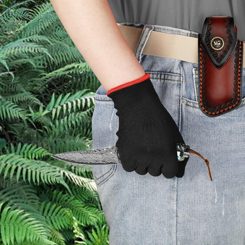 Damascus Pocket Knife With Clip Leather Sheath Sharp VG10 Core Folding Knife EDC With Liner Lock Un 2