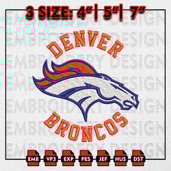 denver broncos logo embroidery design, nfl teams embroidery designs, nfl logo, machine embroidery, instant download