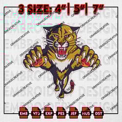 florida panthers mascot logo embroidery files, nhl team logo embroidery design, florida panthers machine embroidery file