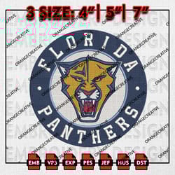 florida panthers round logo embroidery files, nhl team logo embroidery design, florida panthers machine embroidery file