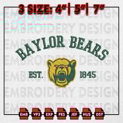 baylor bears embroidery files, ncaa embroidery designs, ncaa baylor bears machine embroidery pattern