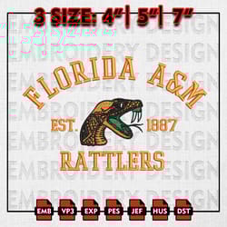 ncaa florida am rattlers embroidery files, ncaa embroidery designs, florida am rattlers machine embroidery pattern