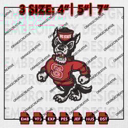 nc state wolfpack mascot logo emb files, ncaa embroidery designs, 3 size, ncaa nc state machine embroidery digital
