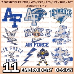 11 air force falcons logo bundle emb files, ncaa bundle embroidery designs, ncaa logo machine embroidery digital
