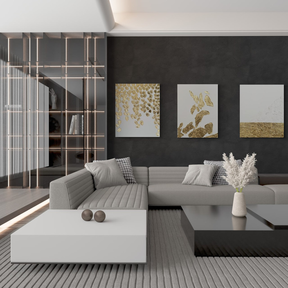 Gold Leaf Abstract Modern Acrylic Painting On Canvas Large Gold Leaf Abstract Painting Original Abs 6