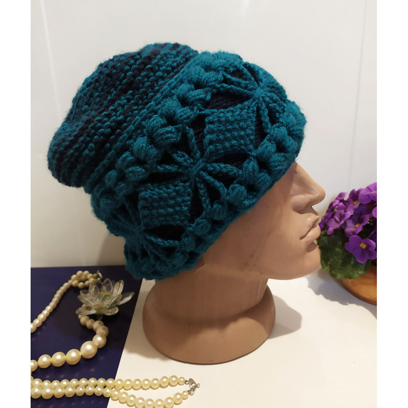 Colorful Beanie Hat Multicolor Bulky Handmade Women Boho Hat Crochet Winter Hat 0