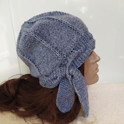 women's hat with ties, melange slouchy beanie, knitted colorful hat, fall/winter beanie, outdoorsy, choose hat color