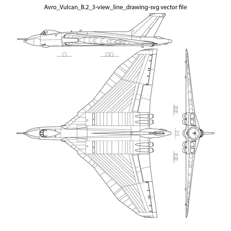 Avro Vulcan B 2 3 View Line Drawing Svg Vector File 0