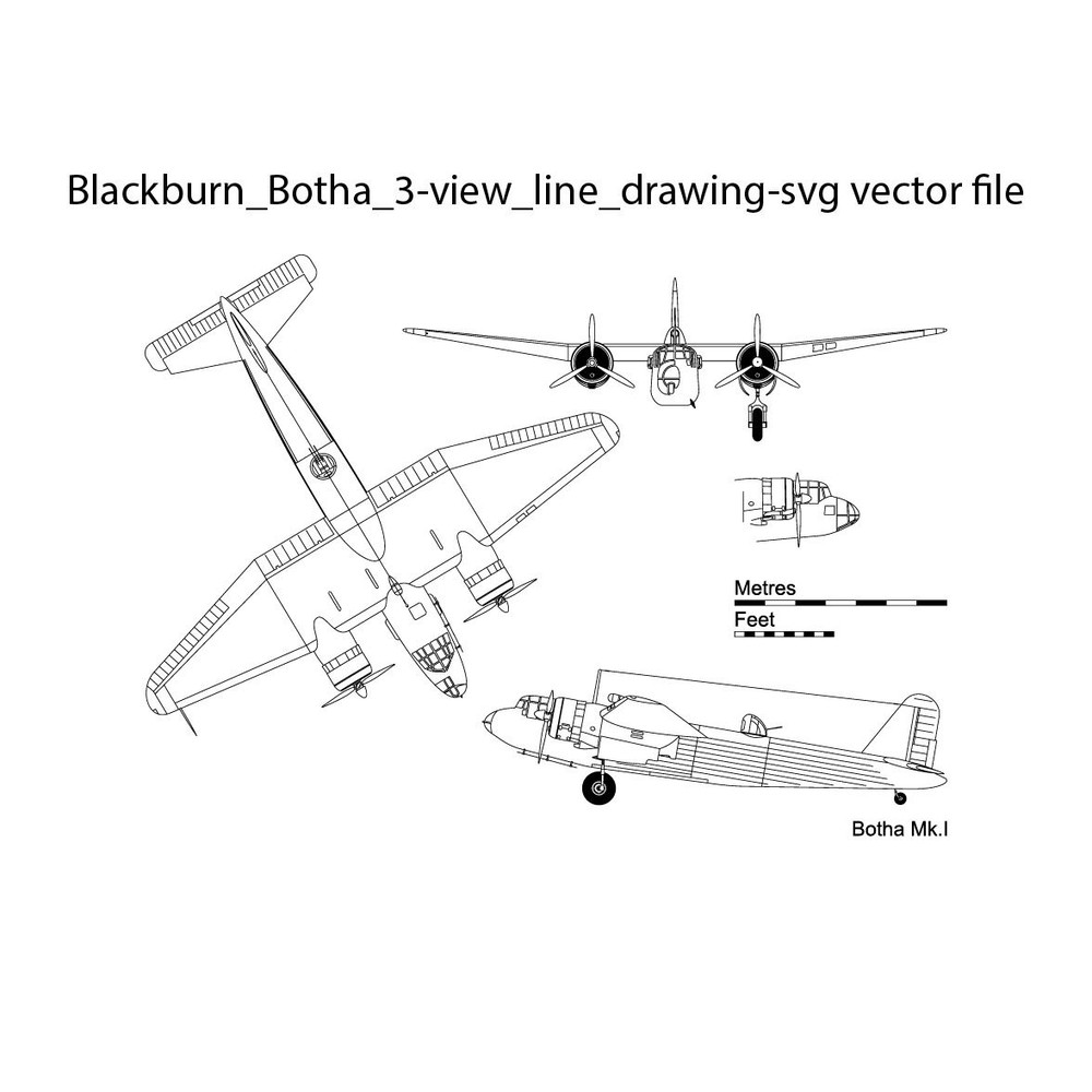 Blackburn Botha 3 View Line Drawing Svg Vector File 0