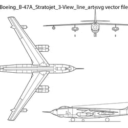 boeing b 47a stratojet 3 view line art svg vector file