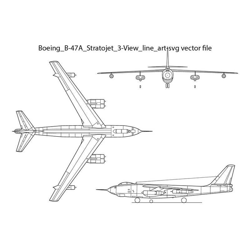 Boeing B 47A Stratojet 3 View Line Art Svg Vector File 0