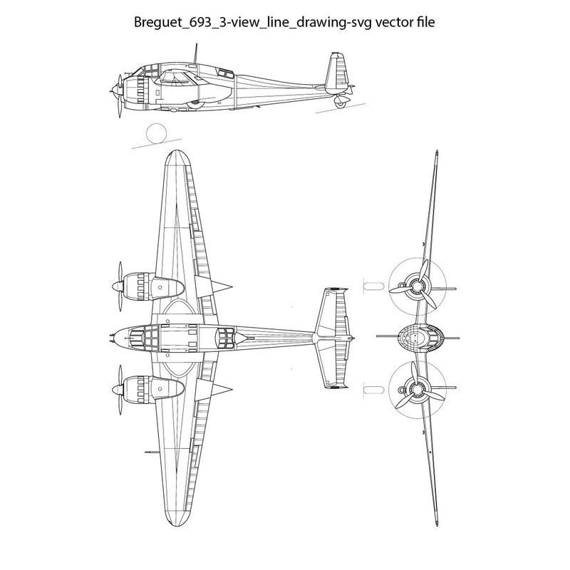 Breguet 693 3 View Line Drawing Svg Vector File 0