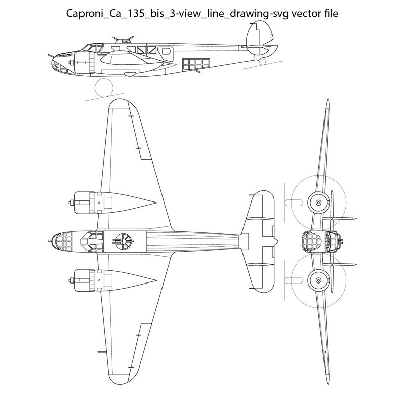 Caproni Ca 135 Bis 3 View Line Drawing Svg Vector File 0