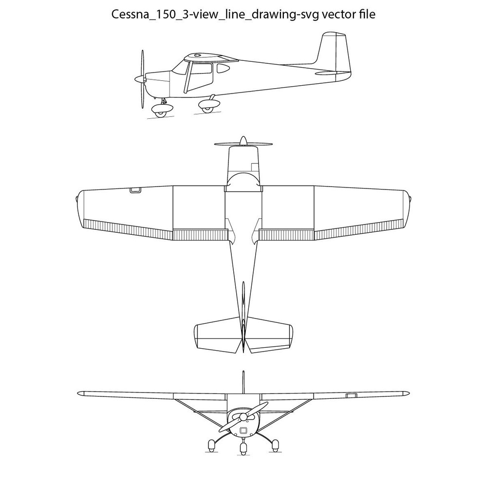 Cessna 150 3 View Line Drawing Svg Vector File 0