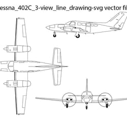 cessna 402c 3 view line drawing svg vector file