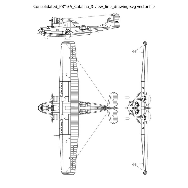 Consolidated PBY 5A Catalina 3 View Line Drawing Svg Vector File 0