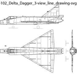 convair f 102 delta dagger 3 view line drawing svg vector file