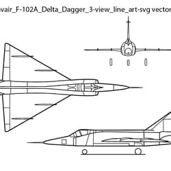 convair f 102a delta dagger 3 view line art svg vector file