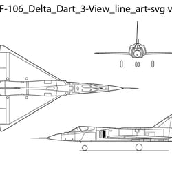 convair f 106 delta dart 3 view line art svg vector file