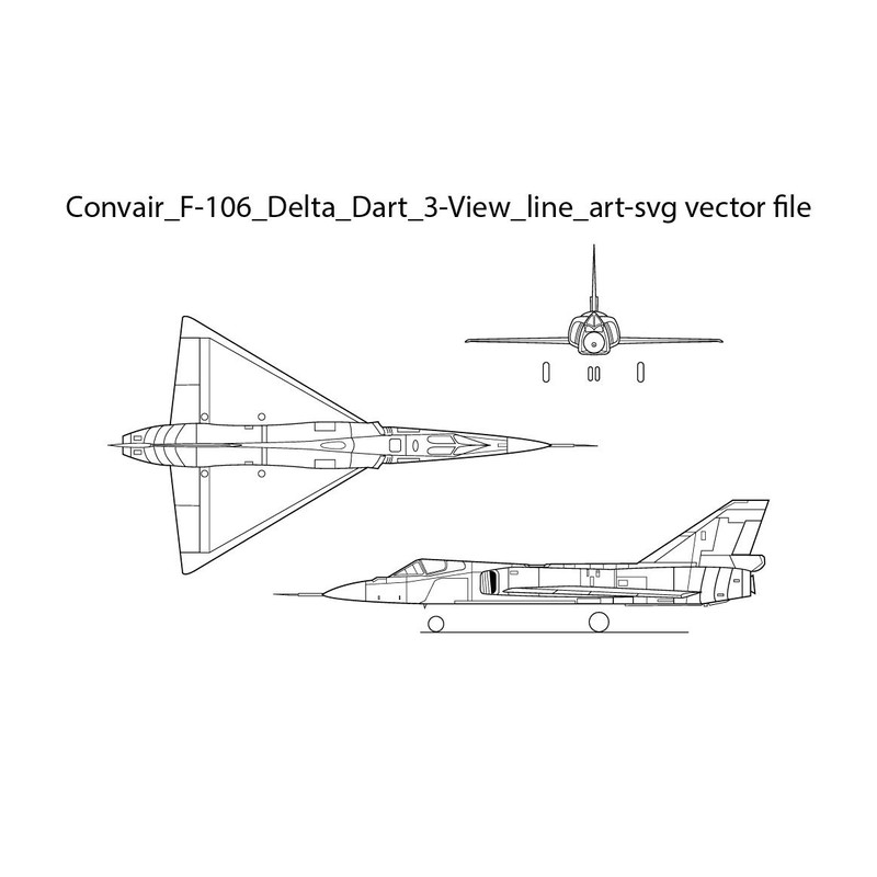Convair F 106 Delta Dart 3 View Line Art Svg Vector File 0