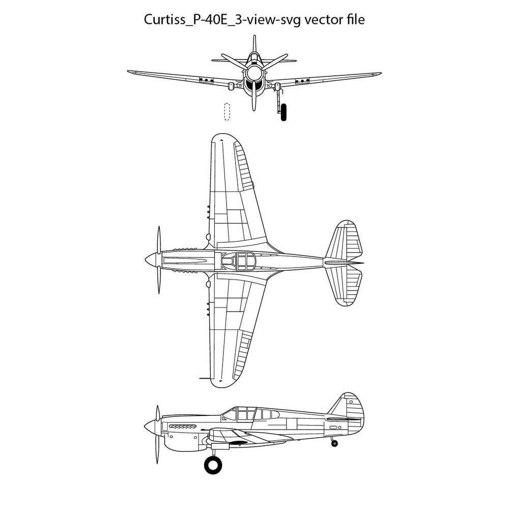 Curtiss P 40E 3 View Svg Vector File 0