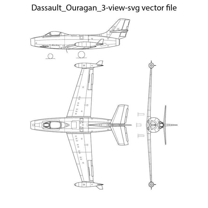Dassault Ouragan 3 View Svg Vector File 0