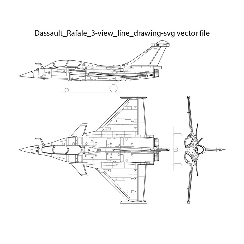 Dassault Rafale 3 View Line Drawing Svg Vector File 0