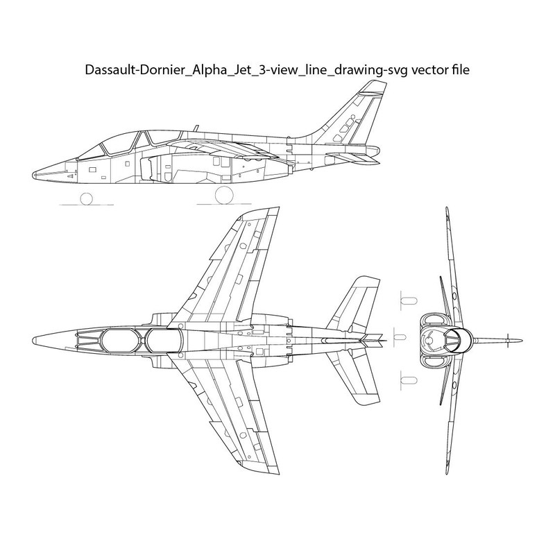 Dassault Dornier Alpha Jet 3 View Line Drawing Svg Vector File 0