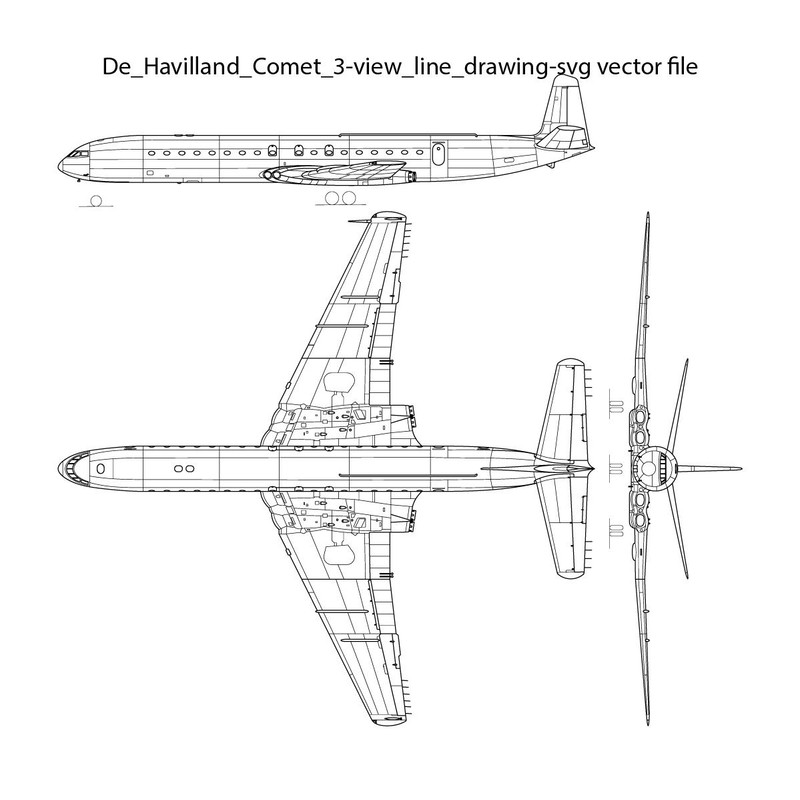 De Havilland Comet 3 View Line Drawing Svg Vector File 0