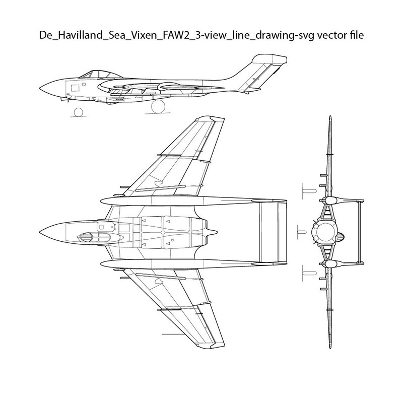 De Havilland Sea Vixen FAW2 3 View Line Drawing Svg Vector File 0