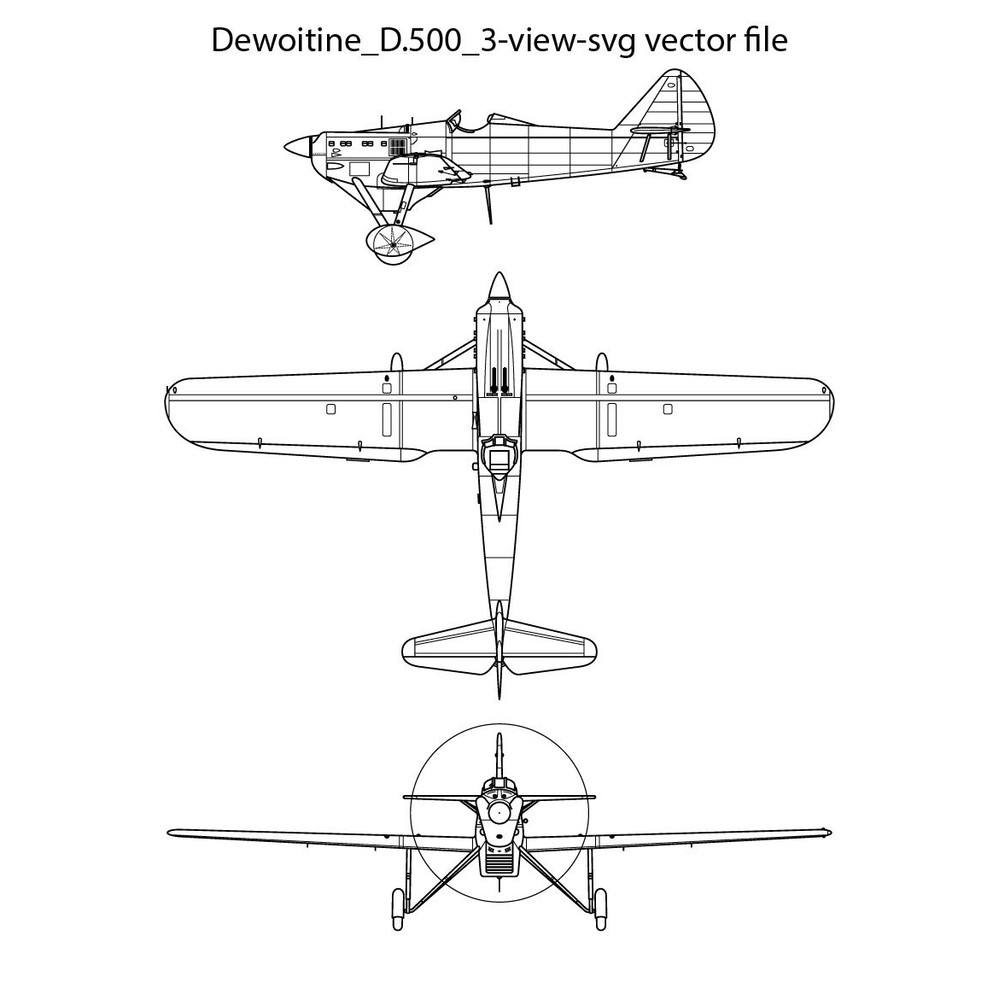 Dewoitine D500 3 View Svg Vector File 0