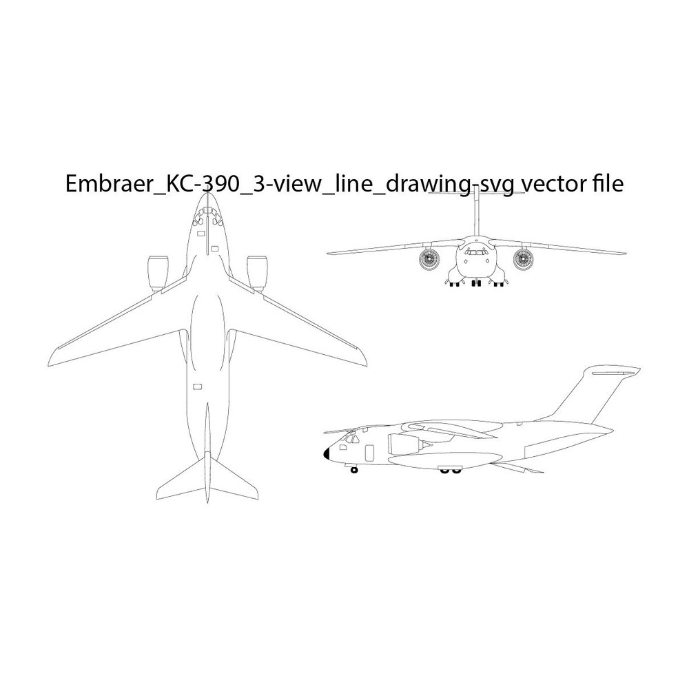 Embraer KC 390 3 View Line Drawing Svg Vector File 0