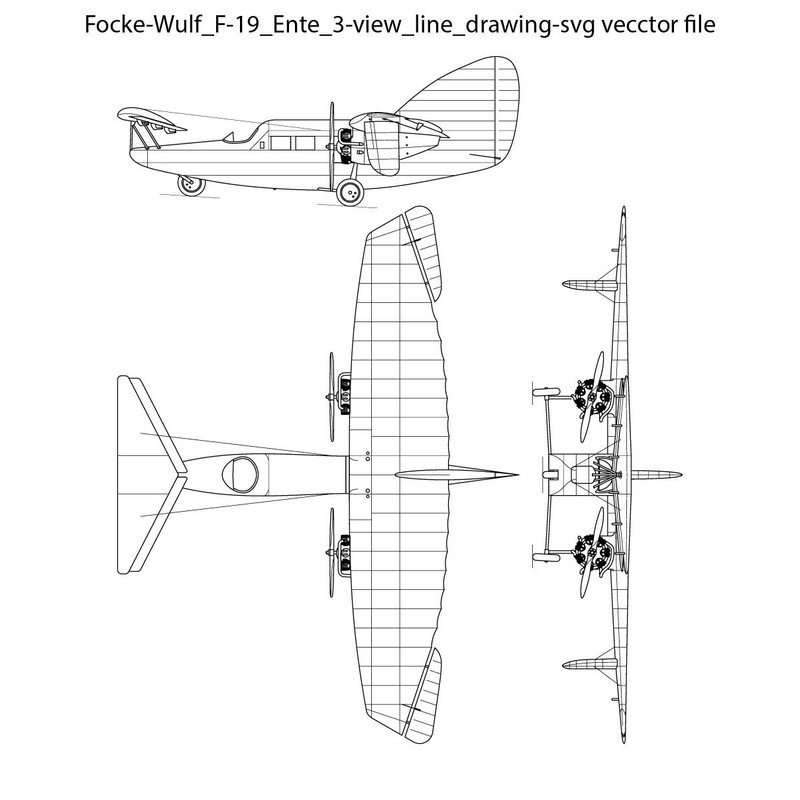 Focke Wulf F19 Ente 3view Line Drawing Svg Vecctor File 0
