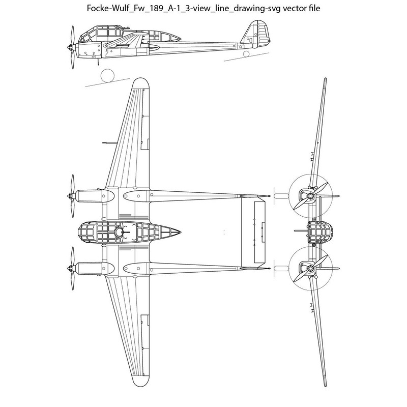 Focke Wulf Fw 189 A1 3view Line Drawing Svg Vector File 0