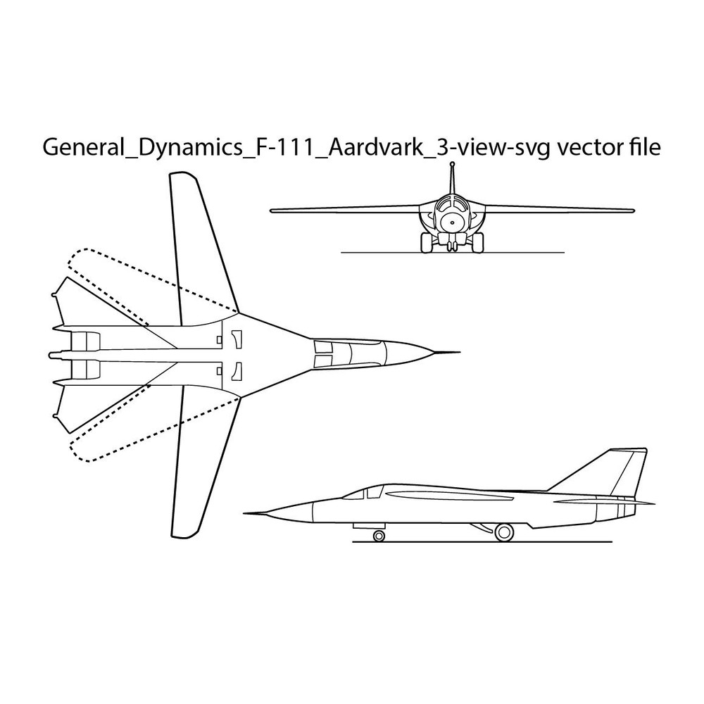 General Dynamics F111 Aardvark 3view Svg Vector File 0