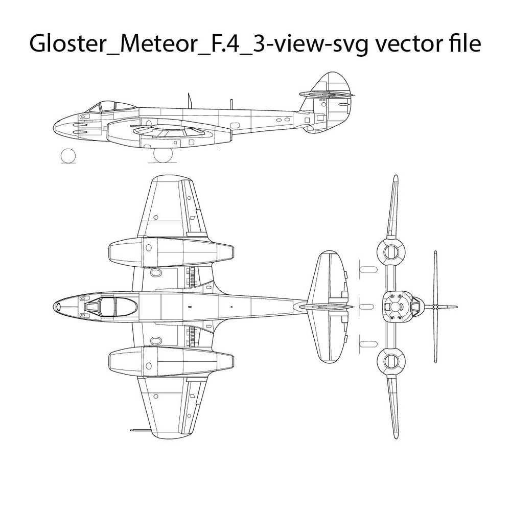 Gloster Meteor F4 3view Svg Vector File 0