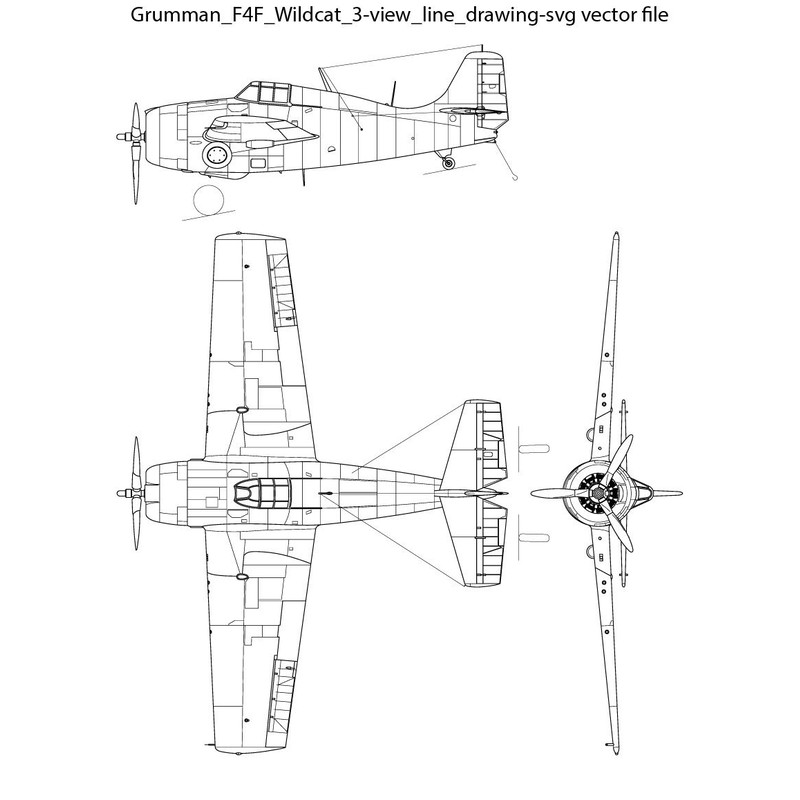 Grumman F4F Wildcat 3view Line Drawing Svg Vector File 0