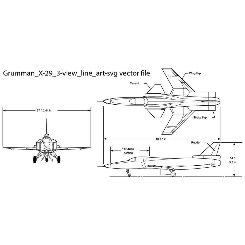 Grumman X 29 3view Line Art Svg Vector File 0