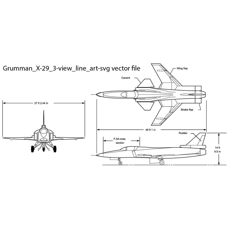 Grumman X 29 3view Line Art Svg Vector File 0