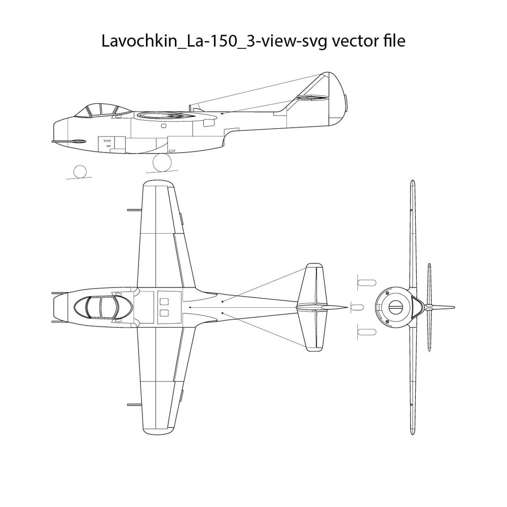 Lavochkin La150 3view Svg Vector File 0