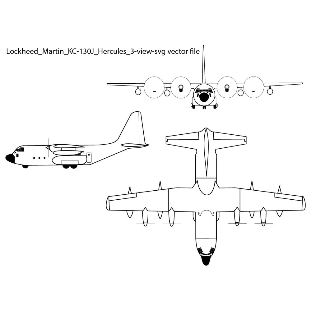 Lockheed Martin KC130J Hercules 3view Svg Vector File 0
