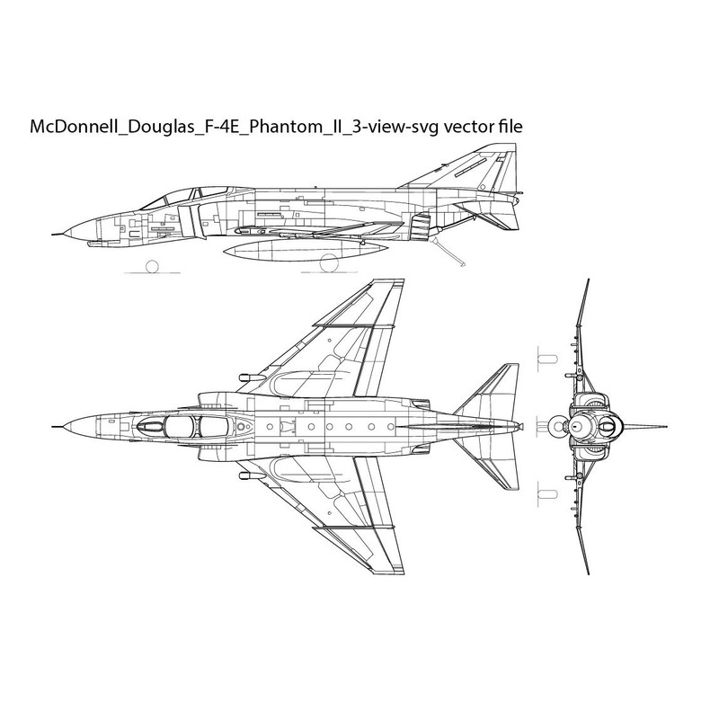 McDonnell Douglas F 4E Phantom II 3view Svg Vector File 0