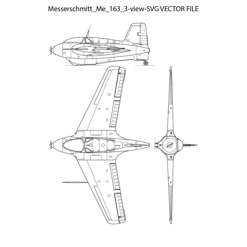 Messerschmitt Me163 3view SVG VECTOR FILE 0