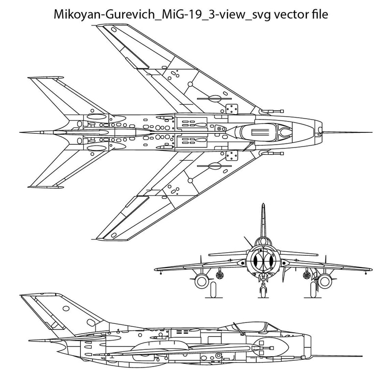 Mikoyan Gurevich MiG19 3view Svg Vector File 0
