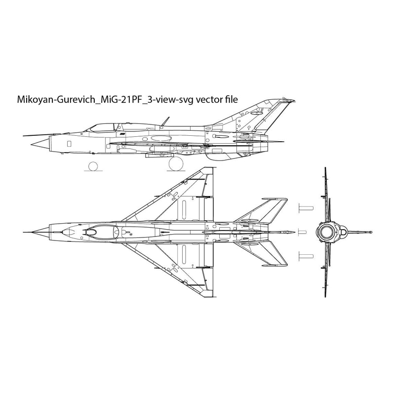 Mikoyan Gurevich MiG 21PF 3view Svg Vector File 0