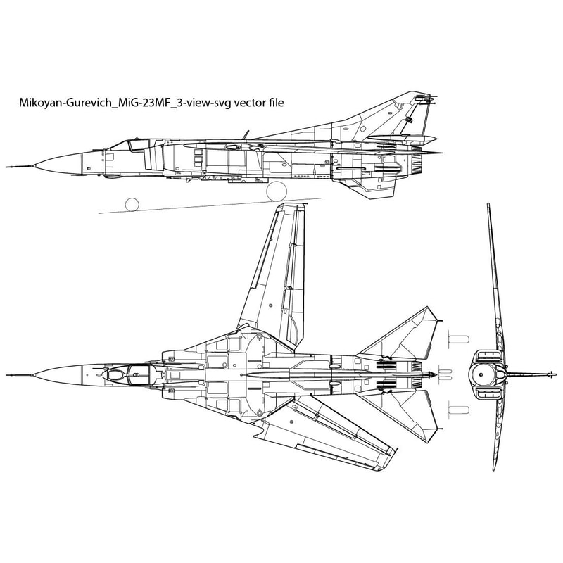 Mikoyan Gurevich MiG 23MF 3view Svg Vector File 0